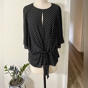 Vince Camuto Tie Front Draped Polka-Dot Blouse, Med